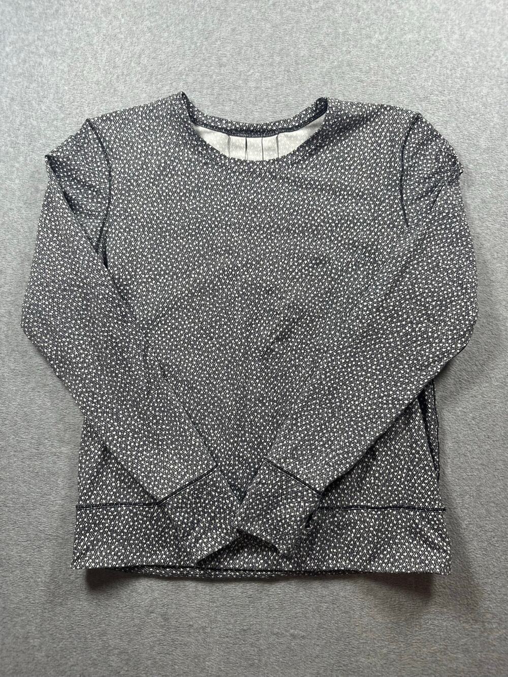Lululemon Rush Hour Long Sleeve Shirt Women's Size 10 Gray Ditsy Print Crew Neck